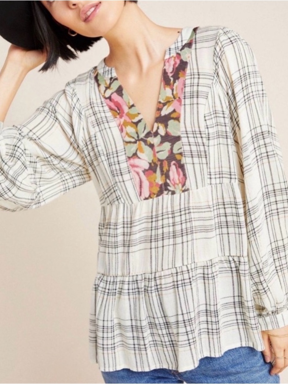Anthropologie Darlene Peasant Blouse Floral Jacquard Size Small